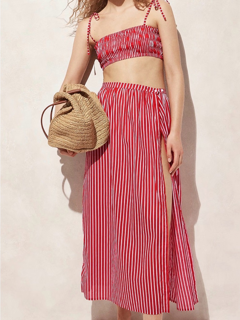 J Crew Americana Red and White Striped Two-Piece Lightweight Cotton Set